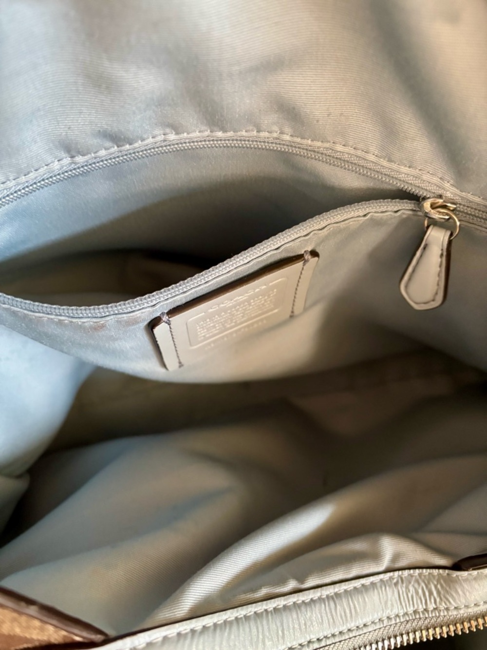 Coach Large Signature Canvas Shoulder Bag with Light Blue Trim - Picture 6 of 11